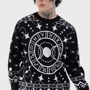 Killstar Black and White Zodiac Moon Celestial Crewneck Sweater XS NWT